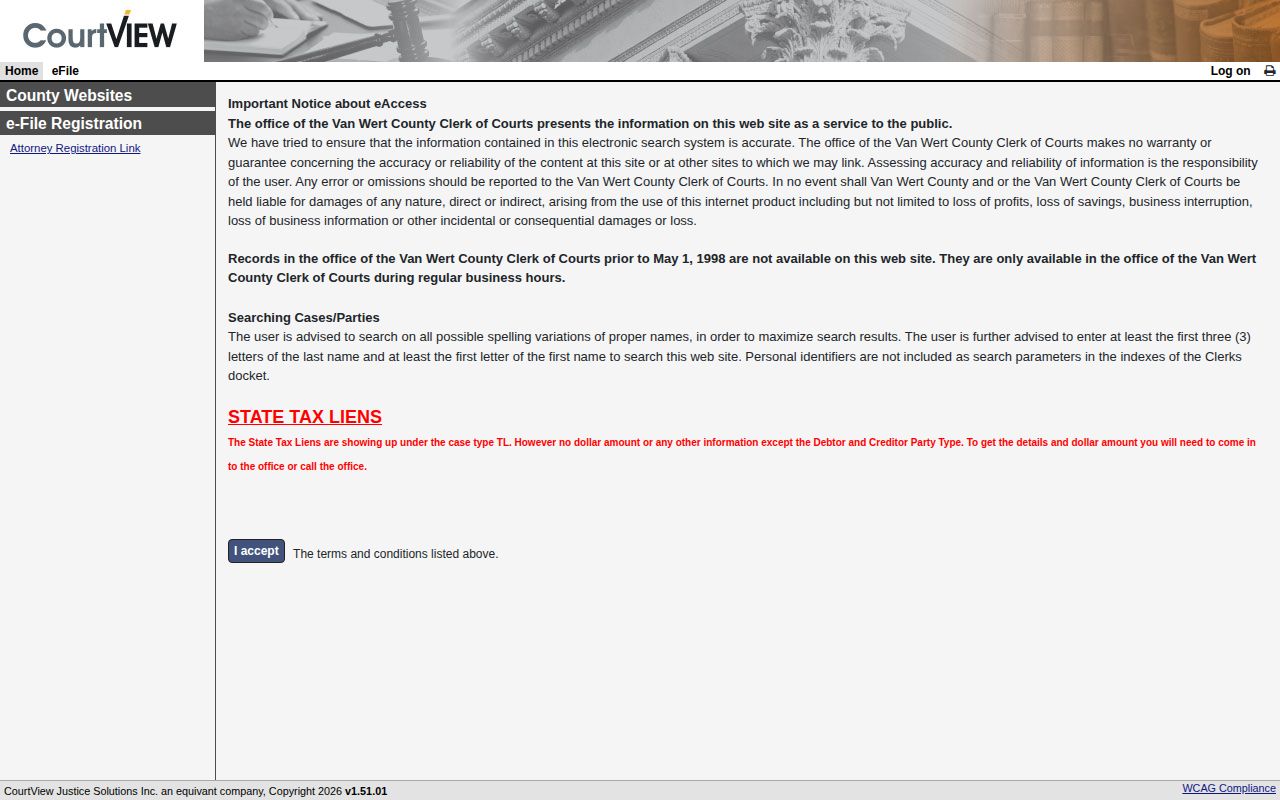 Van Wert County Common Pleas case inquiry portal