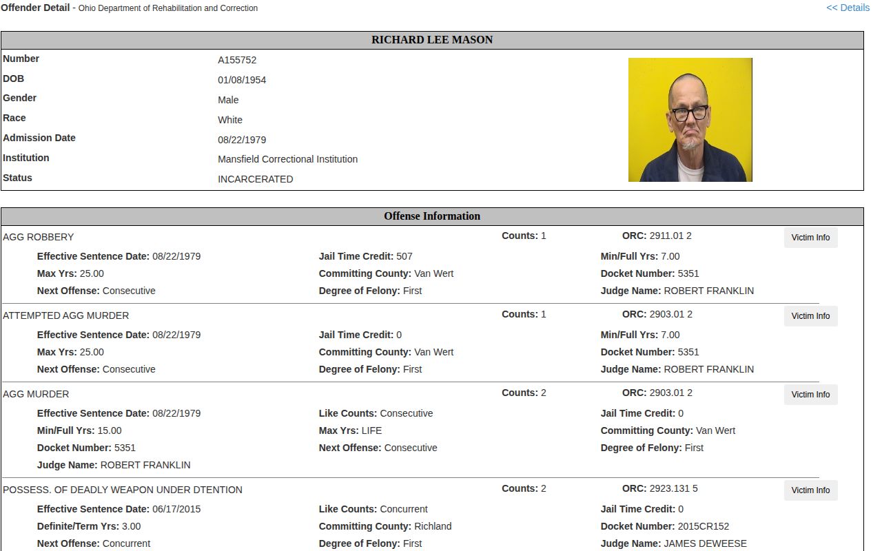 Van Wert County projected release date and continued parole hearing record
