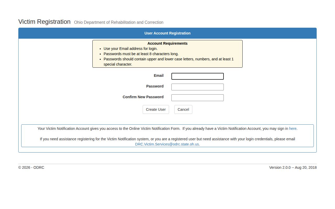 ODRC victim notification registration for a Van Wert County state prisoner