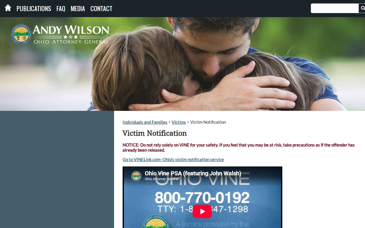 Ohio VINE program information for a Van Wert County release check